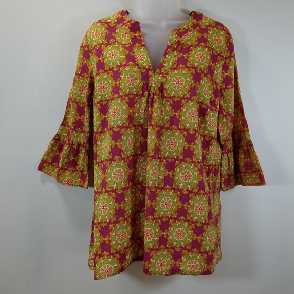 J Crew Women's Floral Tunic Pink And Green Top , Size M - Picture 2 of 7